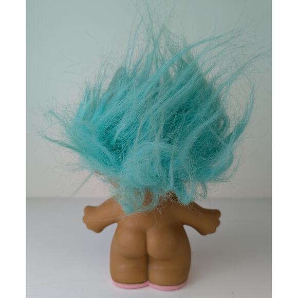 VTG Russ Easter Bunny Troll Doll 5" Girl Pink Bunny Slippers Ears Blue Hair - Picture 3 of 6